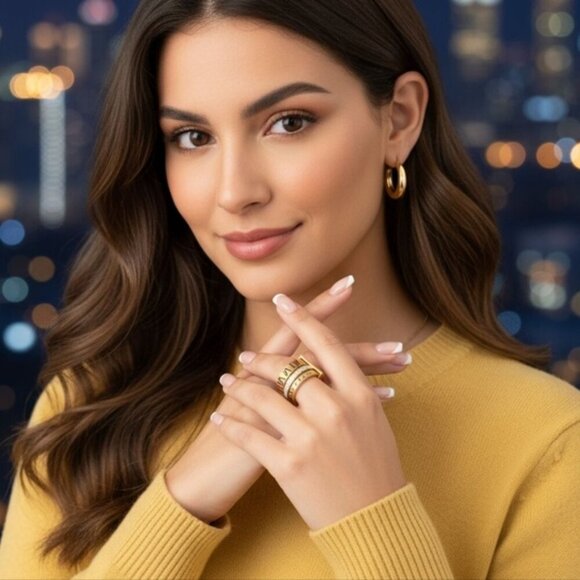 🆕️ Roman Numeral 3-in-1 Spinner Ring 18K Gold Plated Stainless Steel CZ Sz 7.5 - Picture 11 of 14